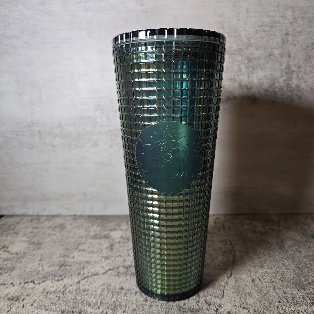 Starbucks Tumbler 2022 Green Aqua Grid Rainforest Venti 24oz Cup No Straw